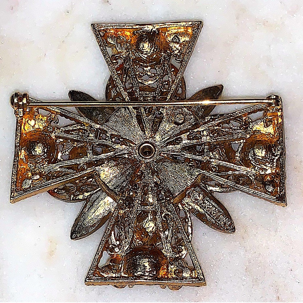 EMMONS MALTESE BROOCH CLIP EAR SET GREEN ORANGE VINTAGE GOLD REGAL SPLENDOR 1970 - Picture 8 of 11